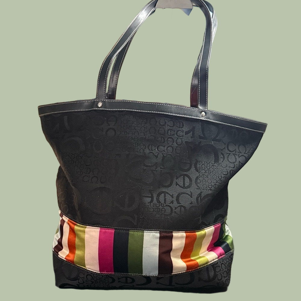 Black Tote (unbranded) with Multicolor Stripe Trim